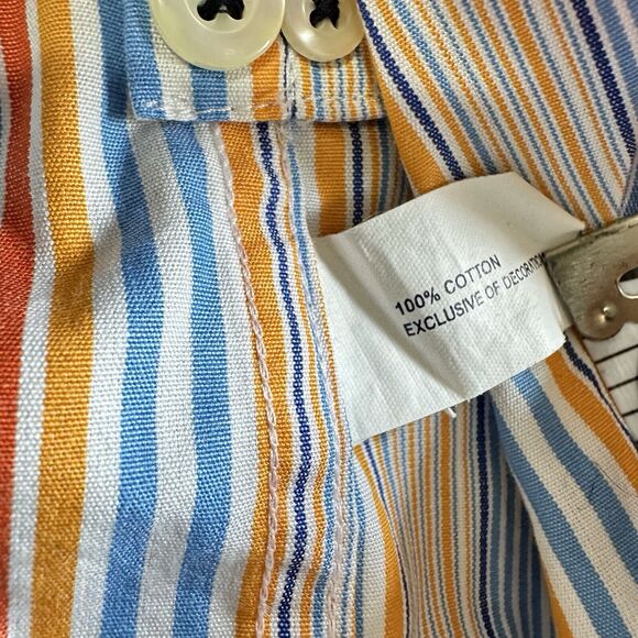 GAP Classic Fit  Button Up Shirt Mens XL 17-17.5 Blue Orange Striped Long Sleeve - Picture 9 of 10